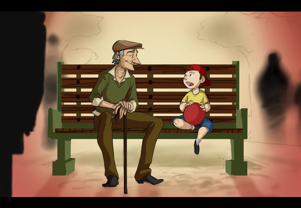 Little Boy Talks to Grandpa