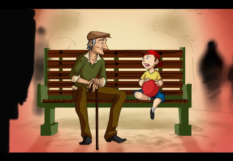 Little Boy Talks to Grandpa